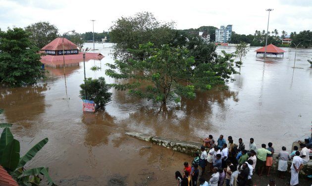 The famous Shiva temple in Aluva is seen submerged on 9 August after the release of water from Idamalayar dam after heavy rains.