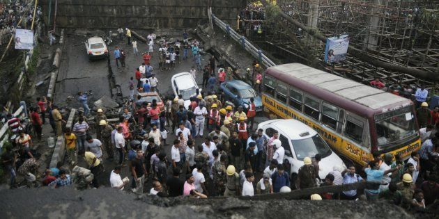 A section of the Majerhat bridge on the busy Diamond Harbour Road in Kolkata collapsed on Tuesday.