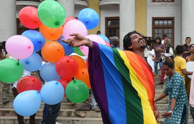 LGBT activists celebrate after the verdict by Supreme Court in Bengaluru.
