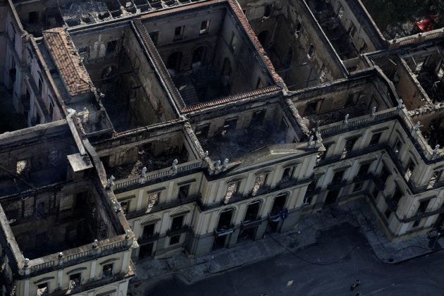 An aerial view of the National Museum of Brazil after a fire burnt it in Rio de Janeiro.