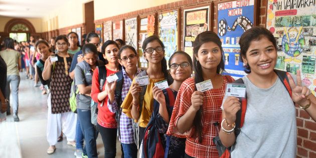 Students wait to cast their vote in the DUSU polls on 12 September.