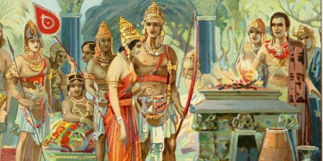 Marriage of Draupadi. Liebig collectors' card 1931 (Photo by Culture Club/Getty Images)