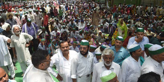 A file photo of farmers at a Bhartiya Kisan Union protest.