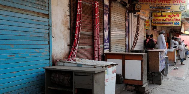 Closed meat shops are pictured in Gurgaon.