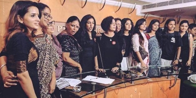 Members of the Women in Cinema Collective at the press meet in Kochi on 13 October.