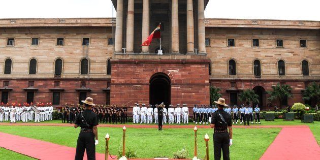 Indian security personnel stand for guard of honour ceremony at the Indian Ministry of Defence in this file photo.