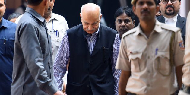 Former Union minister MJ Akbar appeared at Patiala house court for a hearing in the sexual harassment case filed against him on October 31, 2018 in New Delhi, India.