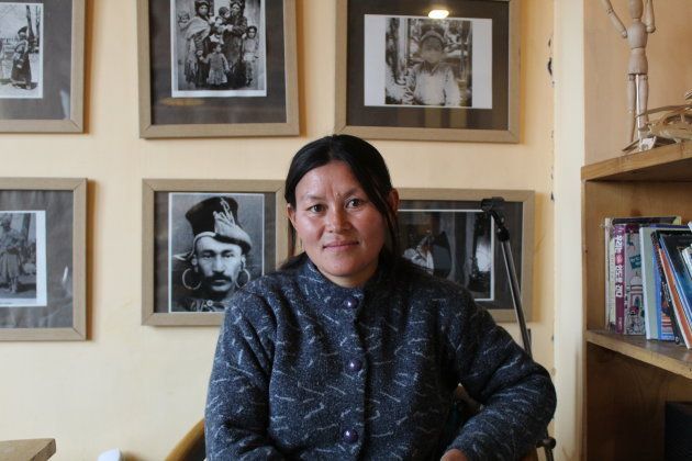 Stanzin Dolker is for Indian women's ice hockey what Jackie Robinson was for the American baseball color line. She played for years after kickstarting women's play and originally bringing together the Ladakh Women Ice Hockey Foundation. (Photo; Sam Goldman)