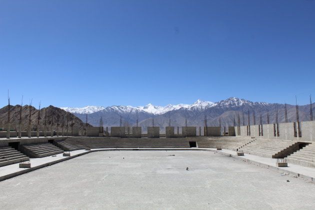 Construction on a proper ice hockey stadium in Leh has stalled pending funding. Shade from the sun is expected to lengthen the life span of the eventual ice surface, allowing a longer playing season. (Photo: Sam Goldman)