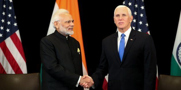 Prime Minister Narendra Modi with US Vice President Mike Pence.