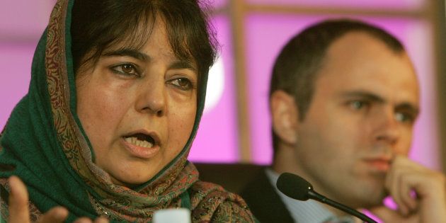 A file photo of PDP chief Mehbooba Mufti with the National Conference's Omar Abdullah.