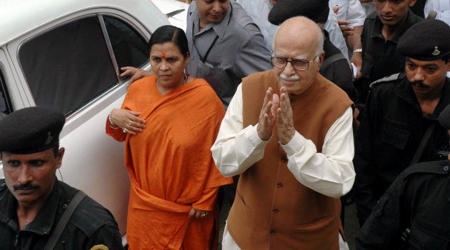 LK Advani and Uma Bharti at a court in Rae Bareilly after the court charged them over the destruction of Babri mosque.