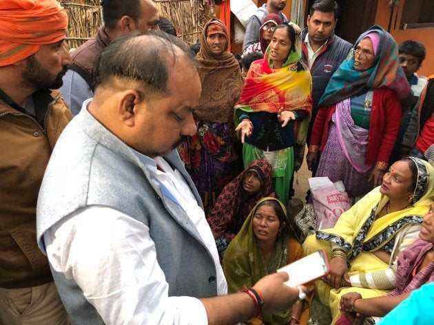 Bajrang Dal leader Balraj Dongar at the house of Yogesh Raj on Wednesday