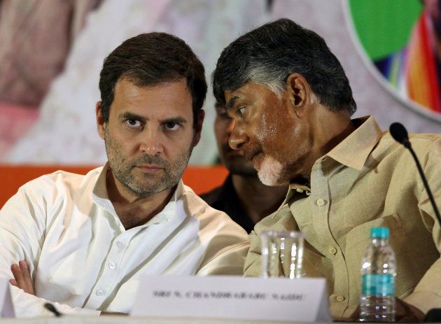Congress party President Rahul Gandhi and Telugu Desam Party (TDP) President N Chandrababu Naidu.