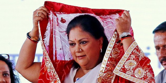Rajasthan Chief Minister Vasundhara Raje being welcomed during the Chief Minister beneficiaries Mass Communication Programme , in Jaipur, Rajasthan, India on Tuesday, Sept 04,2018. (Photo by Vishal Bhatnagar/NurPhoto via Getty Images)