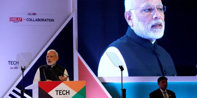 Indian Prime Minister Narendra Modi addresses a gathering during the India-UK Tech Summit in New Delhi, India, November 7, 2016. REUTERS/Adnan Abidi