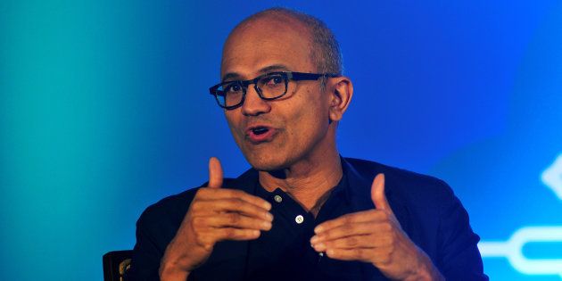 Microsoft Chief Executive Officer Satya Nadella talks during a news conference in Bengaluru, India, February 20, 2017. REUTERS/Abhishek N. Chinnappa