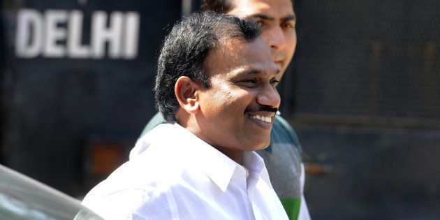 Former Telecom Minister A Raja leaves after a hearing in the 2G spectrum allocation scam case at Patiala court on March 16, 2015 in New Delhi.