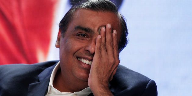 Mukesh Ambani, Chairman and Managing Director of Reliance Industries, gestures as he answers a question during a media interaction in New Delhi, India, June 15, 2017. REUTERS/Adnan Abidi