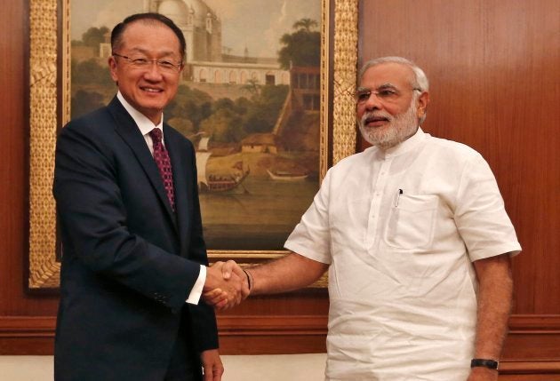 World Bank President Jim Yong Kim, left, with Indian Prime Minister Narendra Modi in New Delhi in July 2014.