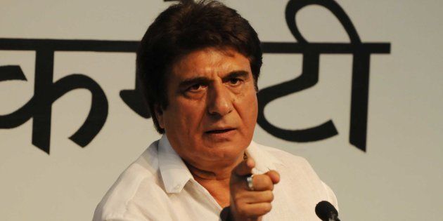BHOPAL, INDIA - MAY 28: Bollywood actor and Congress leader Raj Babbar addressing a press conference on the two years performance of the NDA government, on May 28, 2016 in Bhopal, India. Babbar attacked at the NDA government, claiming that it has 'failed on all counts' and is 'organising a tamasha to impress upon people that the country has fast changed during its rule'. (Photo by Praveen Bajpai/Hindustan Times via Getty Images)