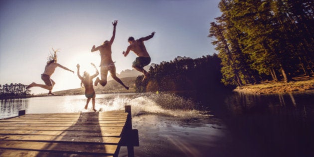 Jumping into the water from a jetty