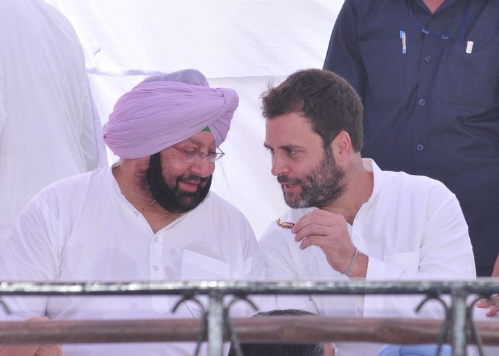 Congress Vice President Rahul Gandhi and Amritsar MP Capt Amarinder Singh during a dharna against drugs and law and order situation on June 13, 2016 in Jalandhar, India.