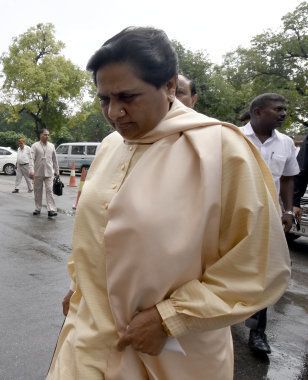 NEW DELHI, INDIA - JULY 18: Bahujan Samaj Party Chief and Rajya Sabha MP Mayawati during the Parliament Monsoon Session on July 18, 2016 in New Delhi, India. A total of 25 bills, including the crucial GST Bill, are expected to come up for consideration and passage during the monsoon session. (Photo by Sonu Mehta/Hindustan Times via Getty Images)