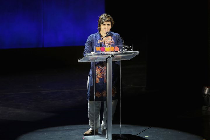 Squash player Maria Toorpakay Wazir speaks onstage at Meryl Streep and Leaders of Tomorrow: Call to Action