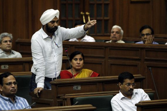NEW DELHI, INDIA - JUNE 30: AAP Leader Jagdeep Singh addressing the Delhi Assembly on the issue of 1984 anti-Sikh riots on the last day of Budget Session at Delhi Vidhan Sabha on June 30, 2015 in New Delhi, India. The Delhi Assembly today passed the Rs 41,129 crore budget for 2015-16 the first by the AAP government with a major focus on education, health and transport sectors. (Photo by Arun Sharma/Hindustan Times via Getty Images)