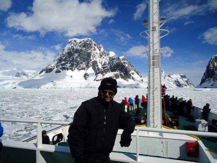 "Alive and kicking to enjoy all of this" — Arun in Antarctica in 2012.