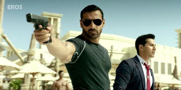 (L-R) John Abraham and Varun Dhawan in a screen-grab from the 'Dishoom' trailer.