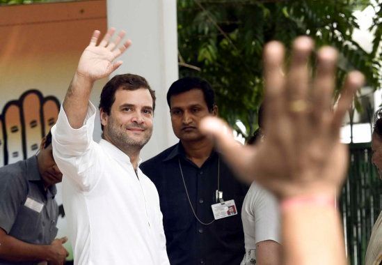 Vice President Rahul Gandhi after flagging off a three-day bus yatra to Uttar Pradesh on 23 July, 2016, formally launching the party's campaign for the next year's assembly elections.