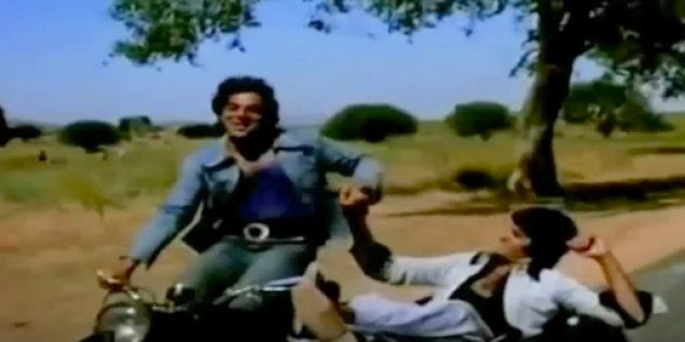 Amitabh Bachchan with Dharmendra in Sholay.