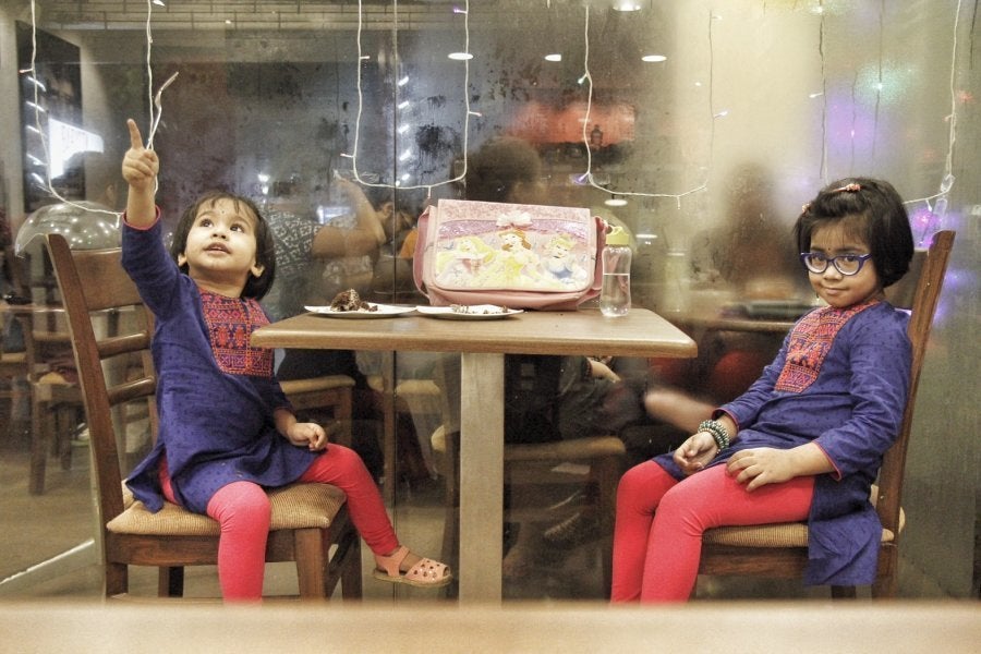 Miraya Laiq (left) will be 3 years old this November and Aarika Laiq (right) will be 5 years old this December. This is one among the 12 dresses they each got for the Durga Pujas.