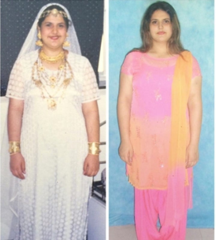 (L-R) Zareen Khan in the 9th standard; later, in the 12th grade. She weighed more than 100 kg on both occasions.