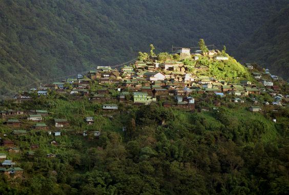 View of the hilltop town Khonoma as seen from Mezoma village