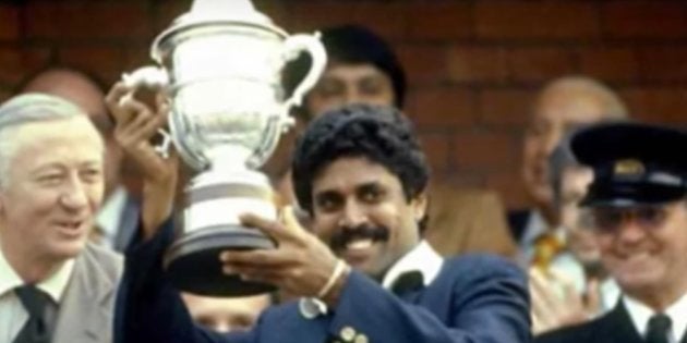 Indian cricket captain and bowling legend Kapil Dev lifting the World Cup at Lord's, London, in 1983.