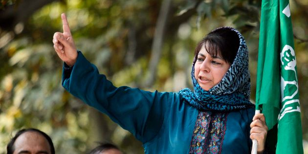 Mehbooba Mufti, president of People's Democratic Party (PDP), speaks after police stopped her protest march in Srinagar October 5, 2011.