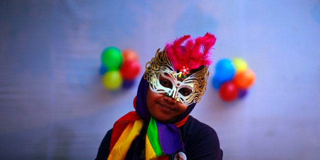 A participant attends the fourth Delhi Queer Pride parade