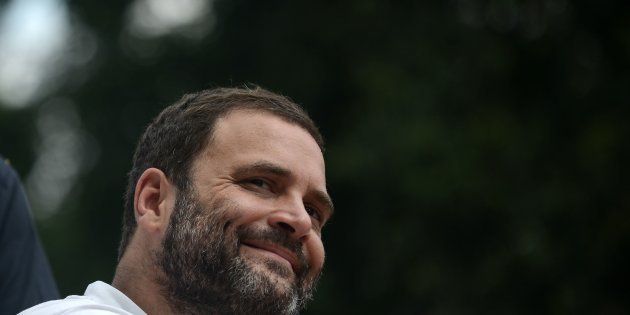 Congress vice president Rahul Gandhi smiles during a roadshow in Allahabad on September 15, 2016.