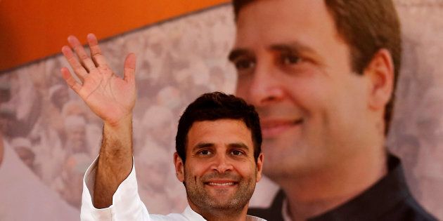 Rahul Gandhi, Vice President of the Congress, waves to supporters during a rally in 2014. REUTERS/Anindito Mukherjee/File Photo