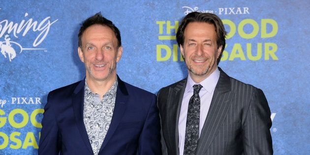 Composers Mychael Danna and Jeff Danna attend the Premiere of Disney-Pixar's 'The Good Dinosaur' at the El Capitan Theatre on November 17, 2015 in Hollywood, California.