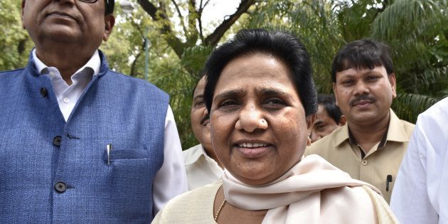 BSP Supremo Mayawati with her party leaders during the Monsoon Session at Parliament House on July 21, 2016 in New Delhi.