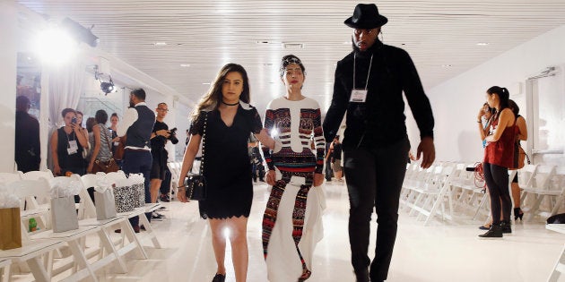 Reshma Qureshi rehearses before walking to present in Indian designer Archana Kochhar's Spring/Summer 2017 collection during the New York Fashion Week.