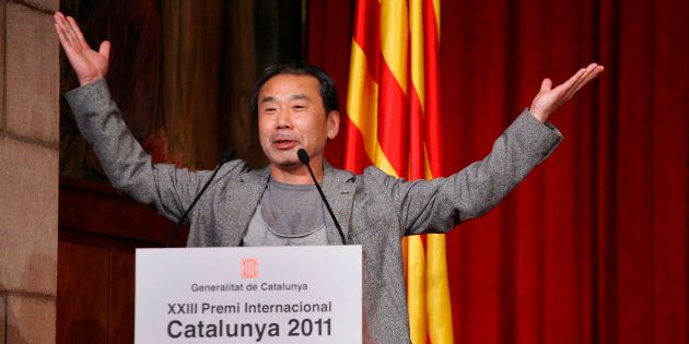 Japanese writer Haruki Murakami speaks during a ceremony where he was awarded the "XXIII Premi Internacional Catalunya" prize in Barcelona, June 9, 2011. REUTERS/Generalitat de Catalunya/Handout (SPAIN - Tags: SOCIETY MEDIA)