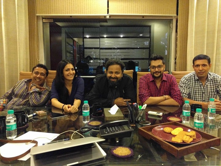 The writers' room: (L-R) Gauravv K Chawla, Eisha Chopra, Nikkhil Advani, Aniruddha Guha, and Aseem Arora.