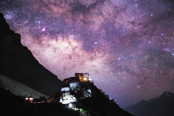 A view of the Milky Way over the Key monastery in Spiti.