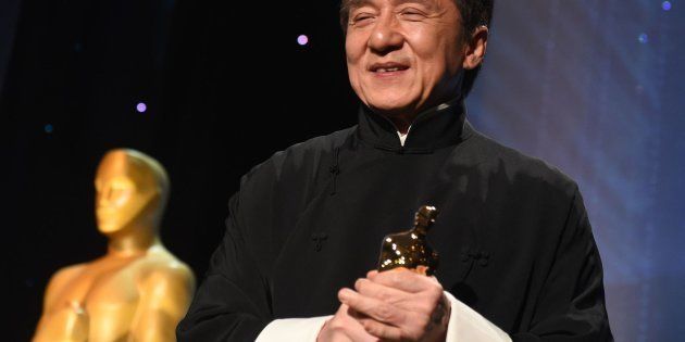 Honoree Jackie Chan poses with his Honorary Oscar Award during the 8th Annual Governors Awards hosted by the Academy of Motion Picture Arts and Sciences at the Hollywood & Highland Center in Hollywood, California on November 12, 2016. / AFP / Robyn Beck (Photo credit should read ROBYN BECK/AFP/Getty Images)