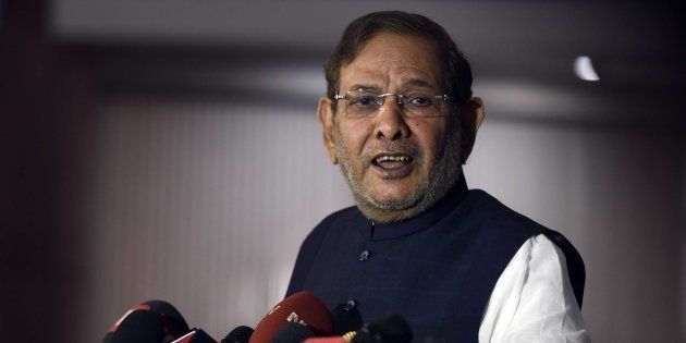 Janta Dal (U) leader Sharad Yadav addresses the media after the meeting to discuss the strategy for the Parliament Winter Session at Parliament House.